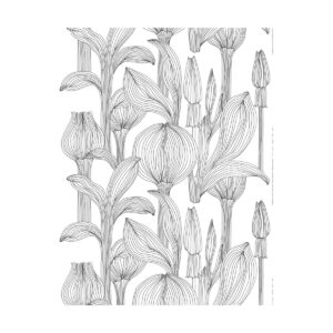 Marimekko Kukat Puhkeavat bomullstyg White-black