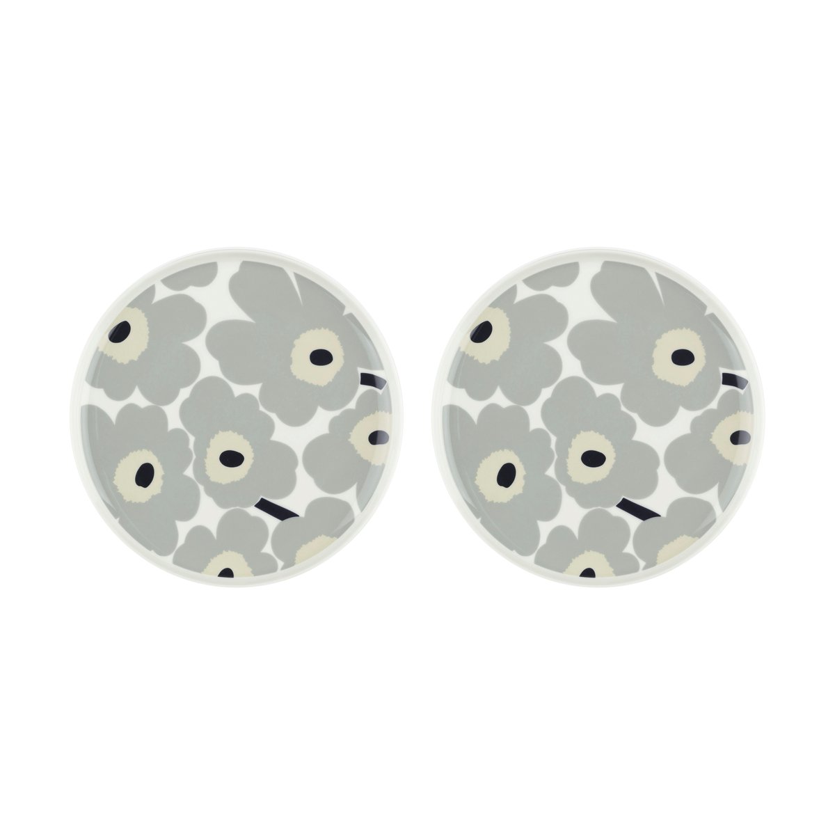 Marimekko Unikko tallrik Ø25 cm 2-pack White-light grey-sand-dark blue