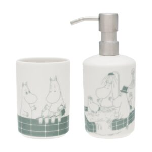 Moomin Arabia Mumin tvålpump och tandborstställ Badstund grön-vit