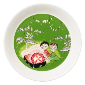 Moomin Arabia Tofslan & Vifslan röd rubin Mumintallrik grön