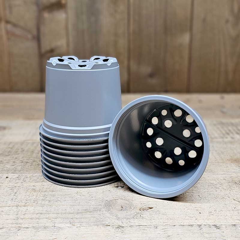Plastkruka rund 9 cm, grå 10-pack
