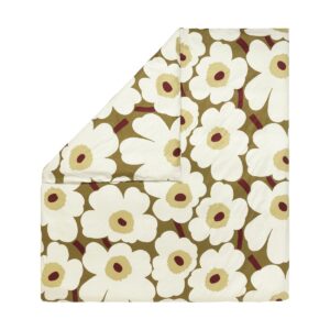 Marimekko Unikko påslakan satin 240x220 cm Green umber-cream